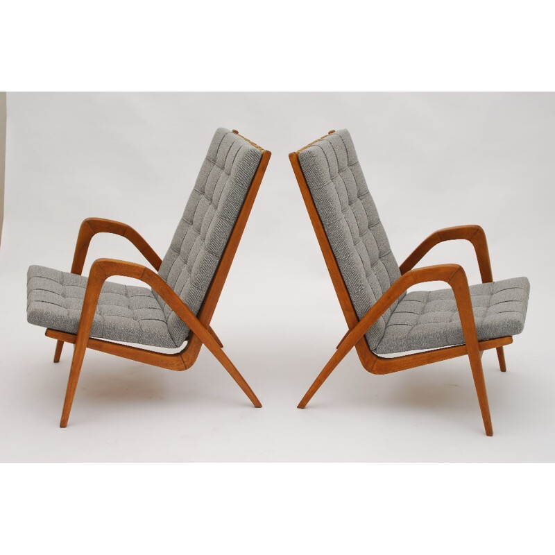 Vintage grey fabric armchair by Vanek, 1950