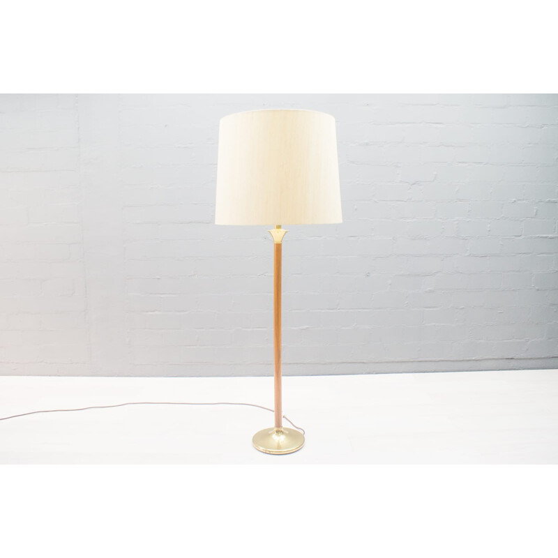 Large Scandinavian Teak & Brass Floor Lamp - 1960s