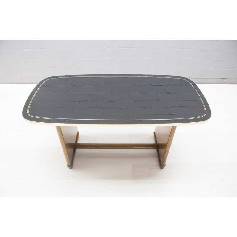 Vintage German Coffee Table with Black Glass Top - 1950s