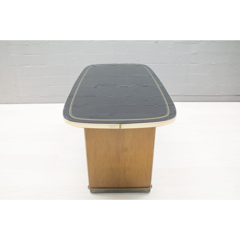 Vintage German Coffee Table with Black Glass Top - 1950s