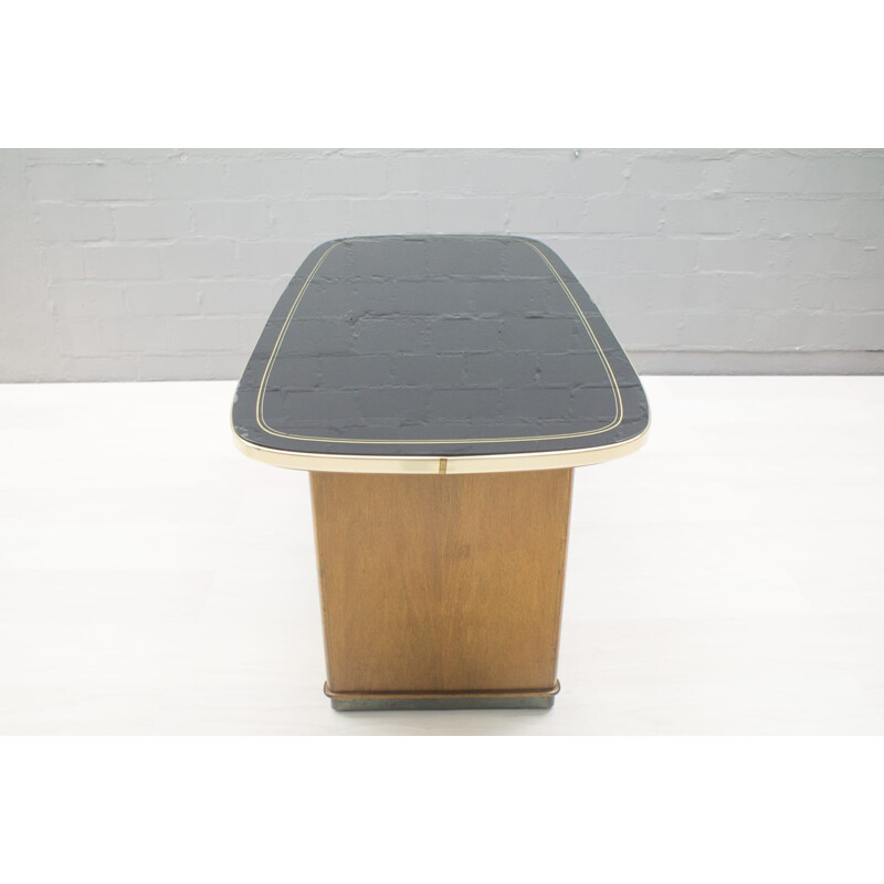 Table Basse Vintage avec Plateau en Verre Noir - 1950