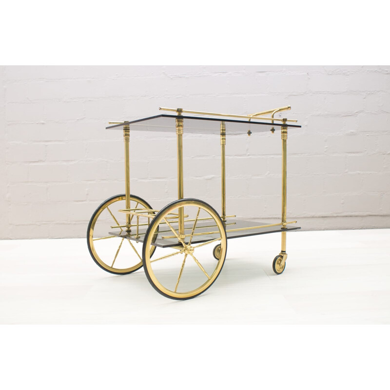 Minimalist Brass & Smoked Glass Serving Cart - 1960s