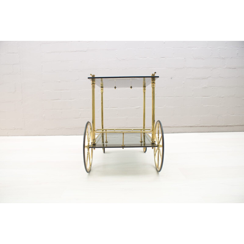 Minimalist Brass & Smoked Glass Serving Cart - 1960s