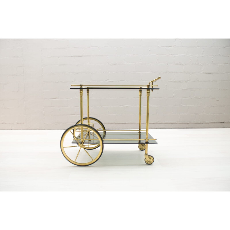 Minimalist Brass & Smoked Glass Serving Cart - 1960s