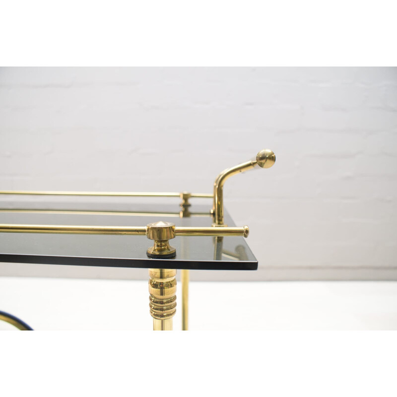 Minimalist Brass & Smoked Glass Serving Cart - 1960s