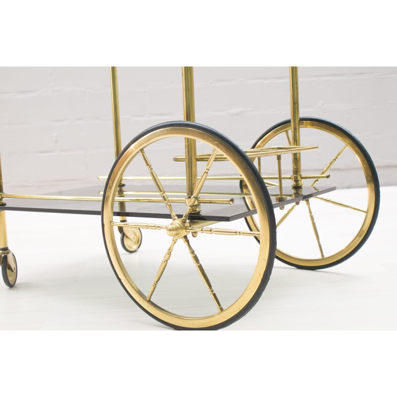 Minimalist Brass & Smoked Glass Serving Cart - 1960s