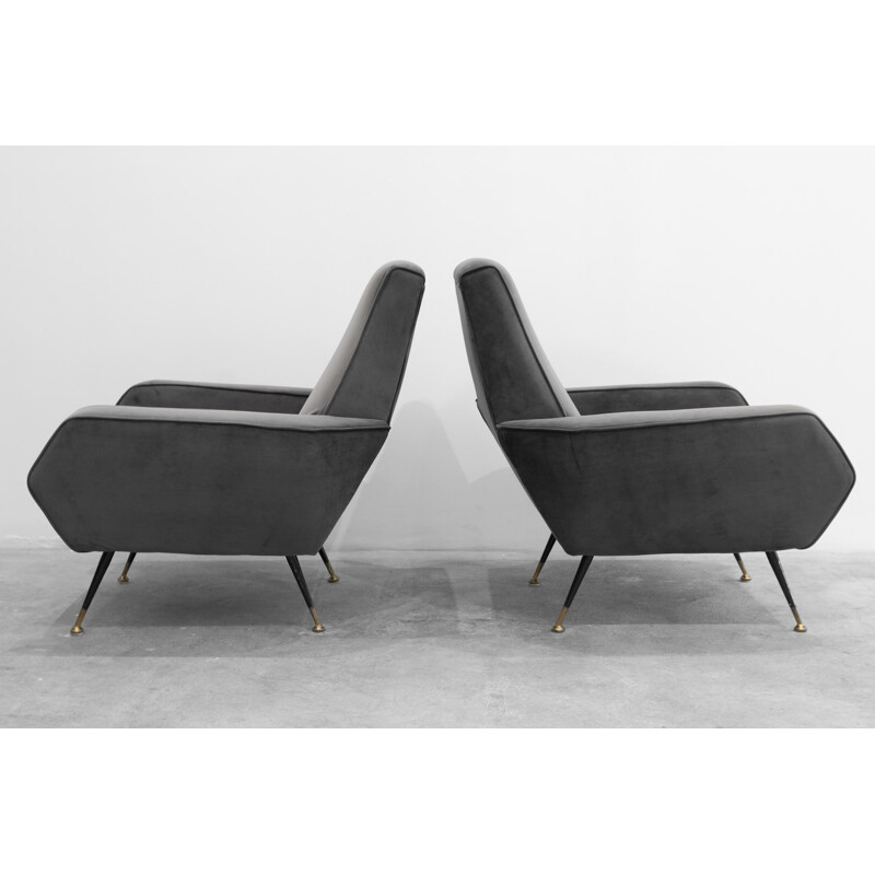 Pair of velvet grey armchairs - 1950s