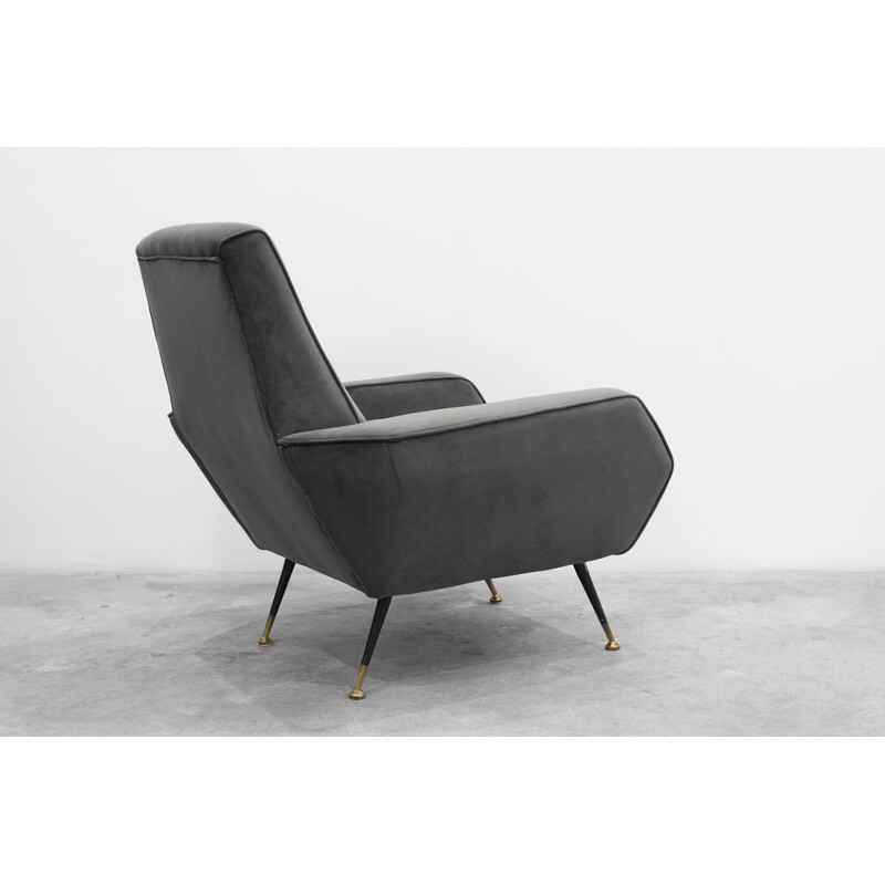 Paire de fauteuils en velours gris -  1950