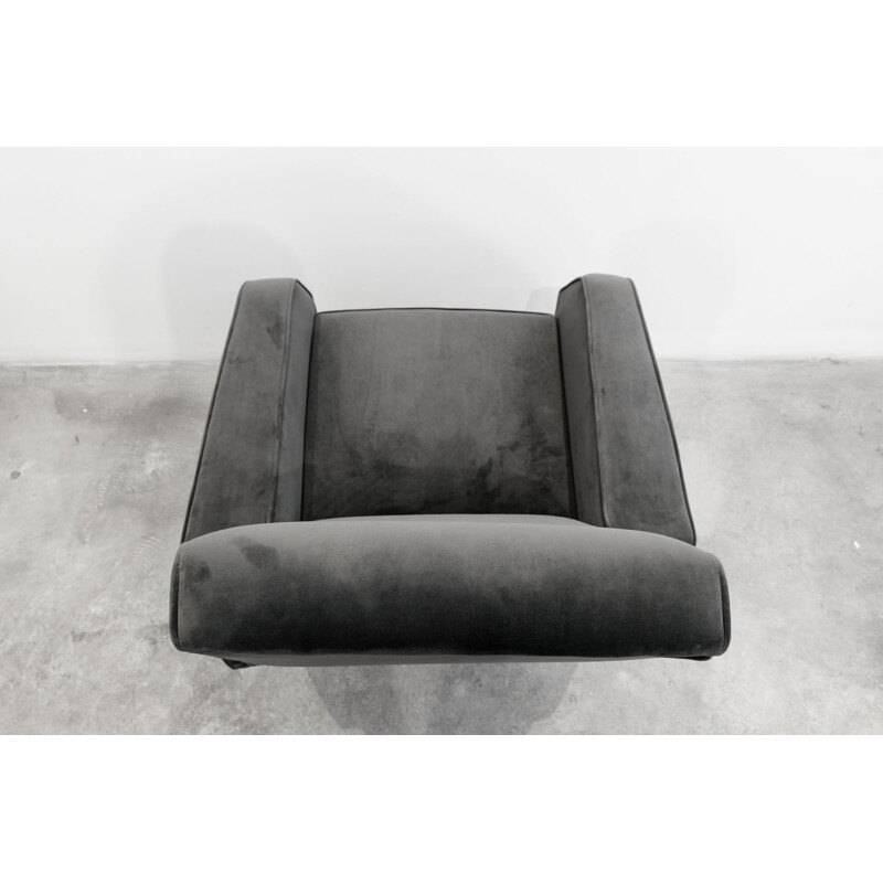 Pair of velvet grey armchairs - 1950s