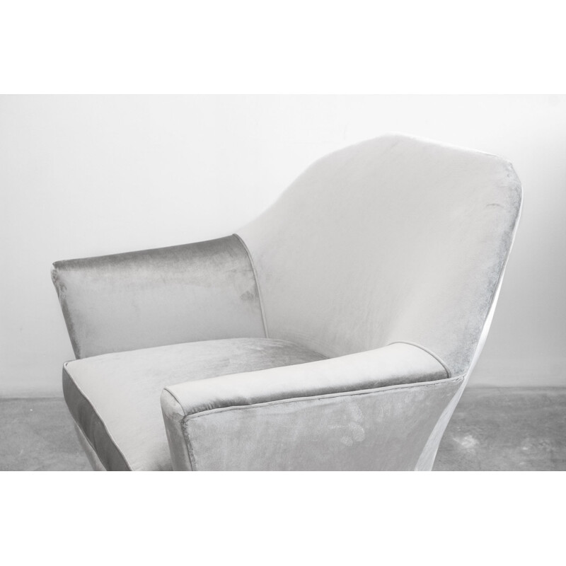 Pair of vintage silver grey velvet armchairs - 1960s