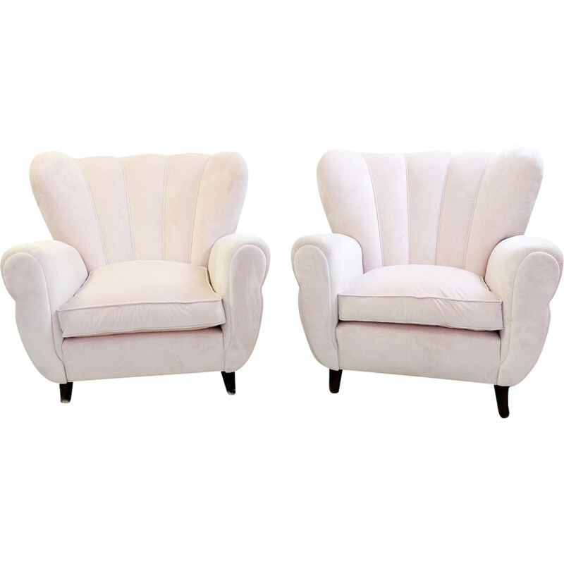 Pair of vintage armchairs in white, Italy 1950