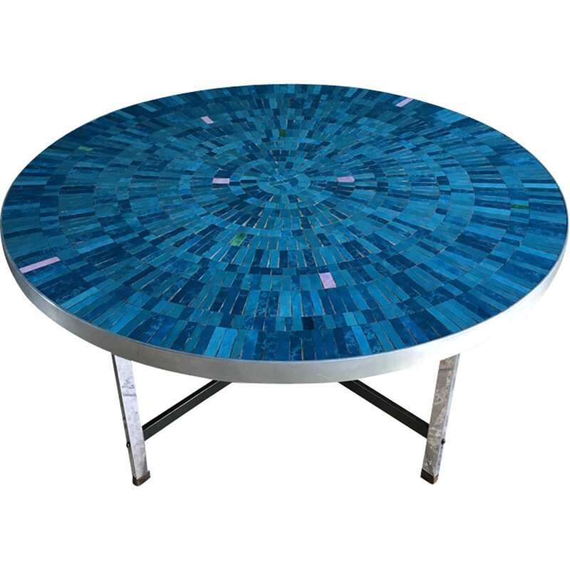 Blue German Mosaic Coffee Table by Berthold Müller-Oerlinghausen - 1950s