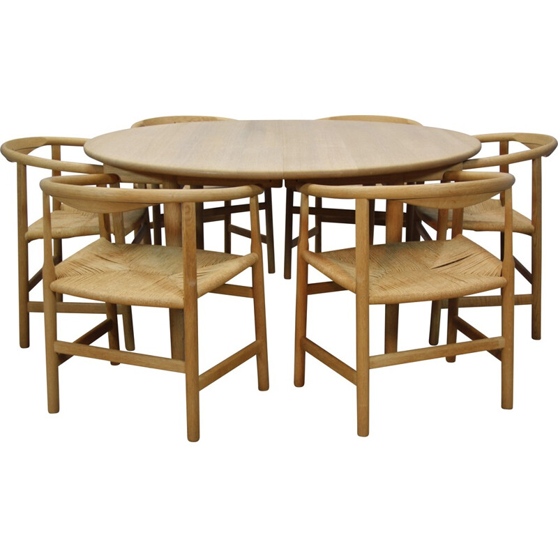 Danish mid-century dining set in soaped oak by Hans Wegner for Carl Hansen - 1960s