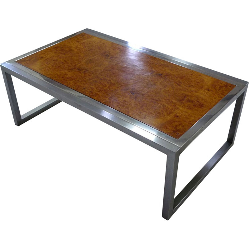 Vintage chrome and wood coffee table, 1970