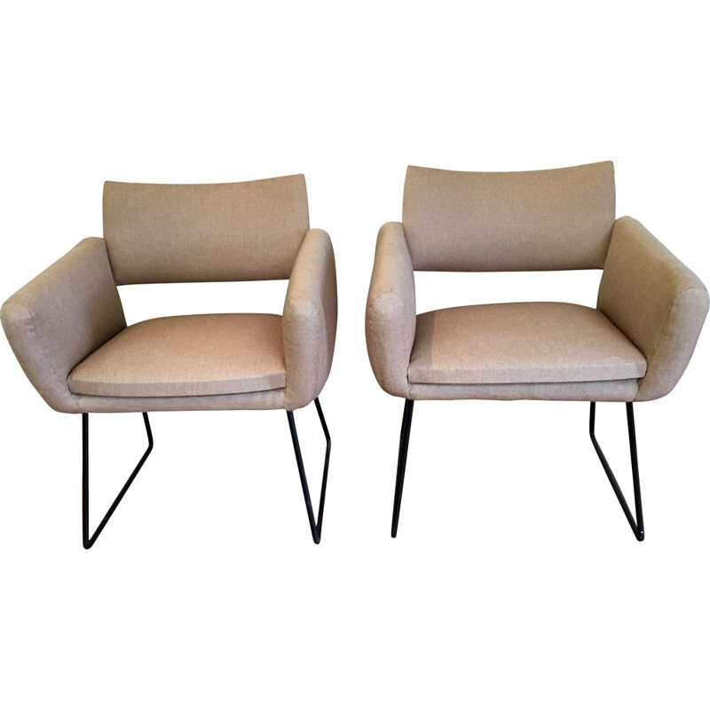 Paire de fauteuils beige de Joseph André Motte modèle 763 - 1950