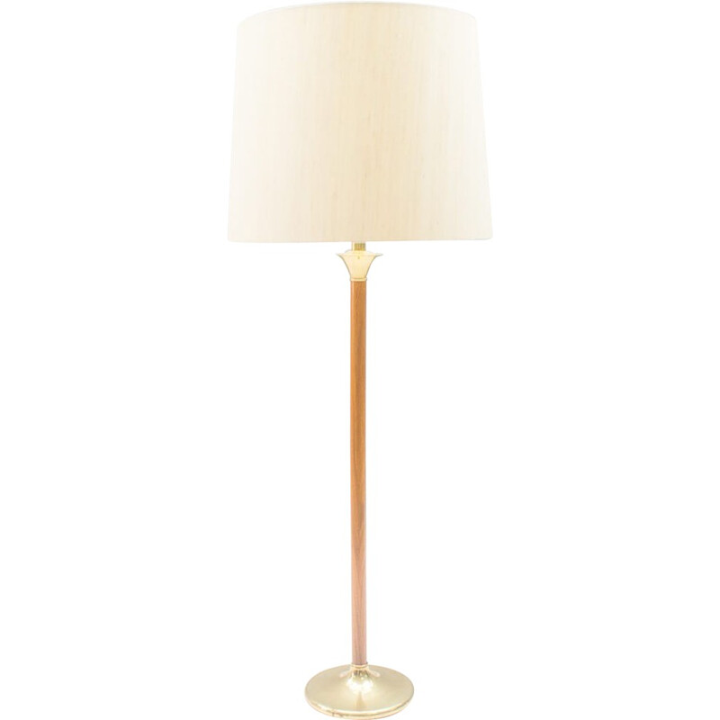 Lampada da terra scandinava in teak e ottone, 1960