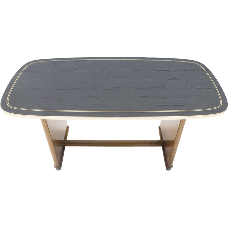 Vintage German Coffee Table with Black Glass Top - 1950s