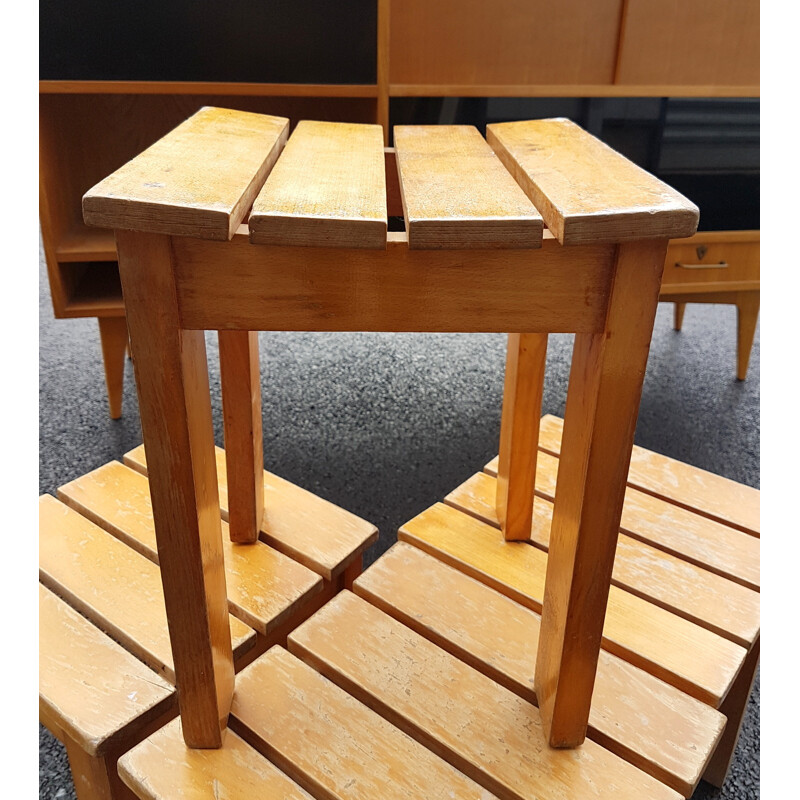 Set of 4 brutalist stools - 1970s
