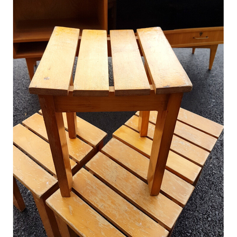 Set of 4 brutalist stools - 1970s