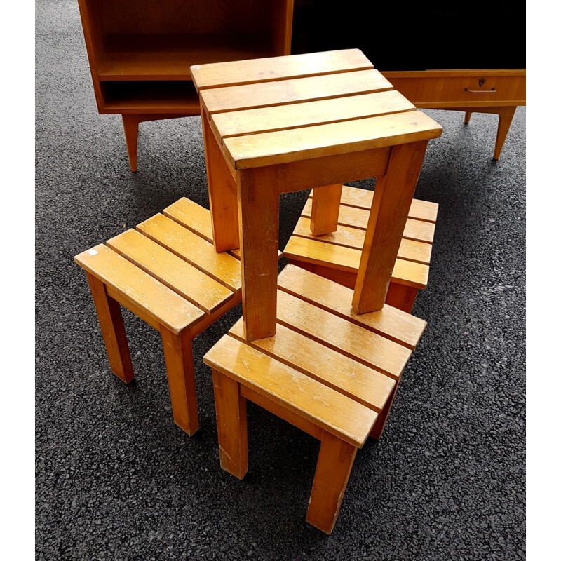 Set of 4 brutalist stools - 1970s