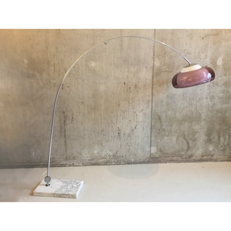 Lampadaire Arc en chrome avec socle en marbre - 1970