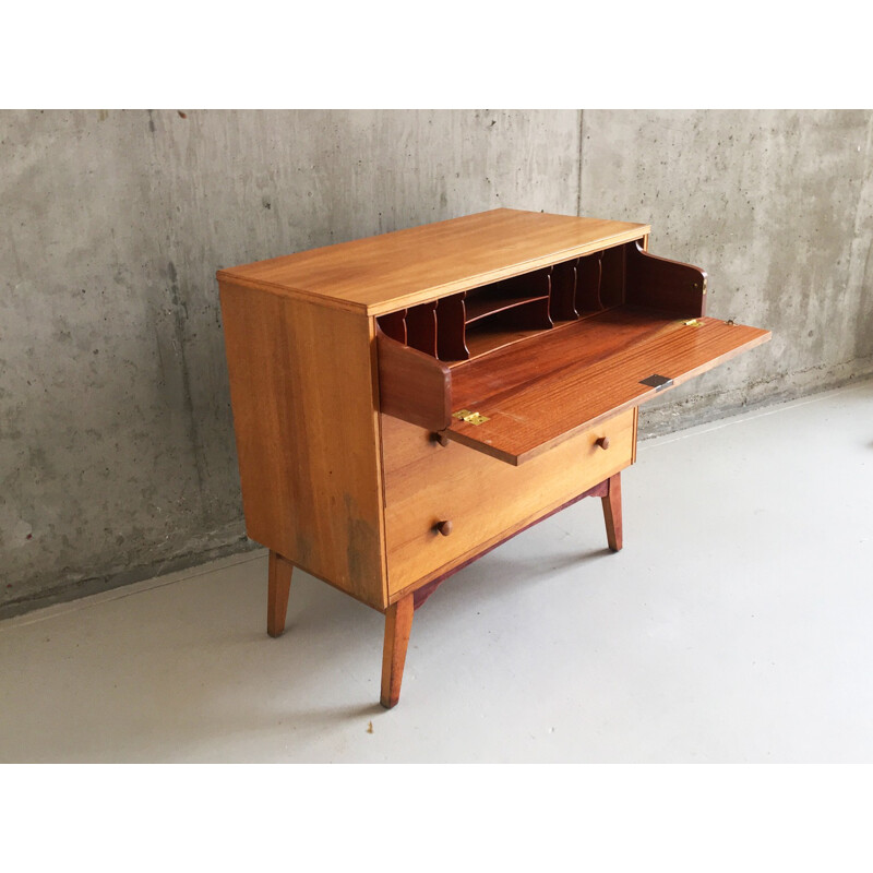 Mid-century English chest drawers with pull out desk - 1970s