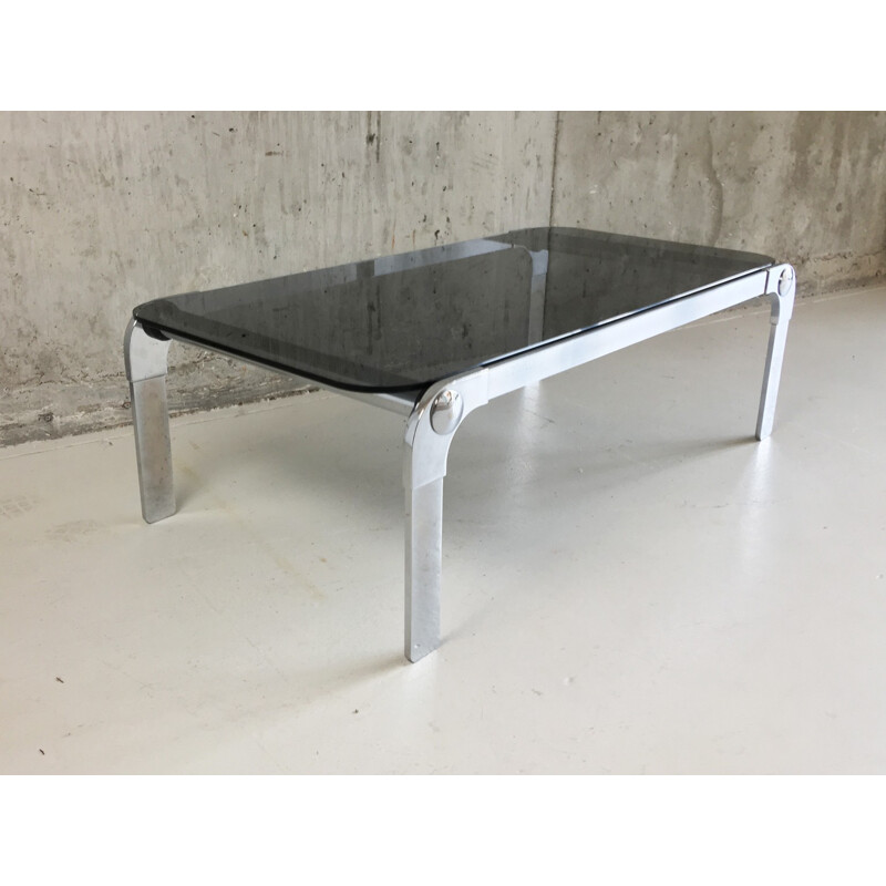 Mid-century Italian chrome and smoked glass coffee table - 1970s