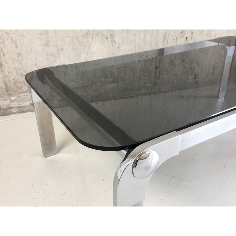 Mid-century Italian chrome and smoked glass coffee table - 1970s