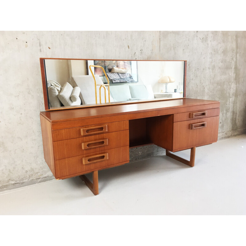 Mid-century vanity tabledesk with long mirror - 1970s