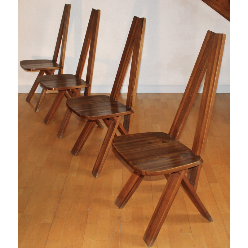 Série de 4 chaises en orme, modèle S45 de Pierre Chapo - 1970