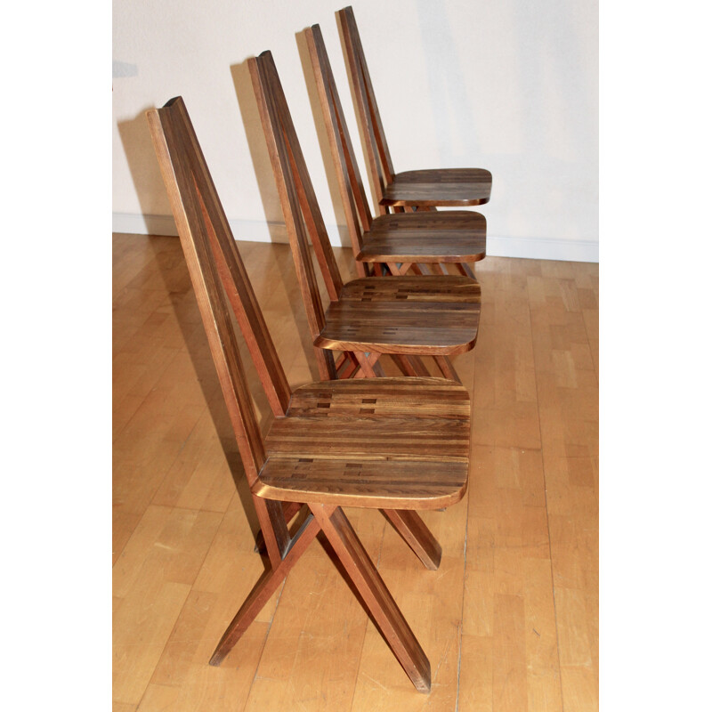Set of 4 elm chairs, model S45 by Pierre Chapo - 1970s