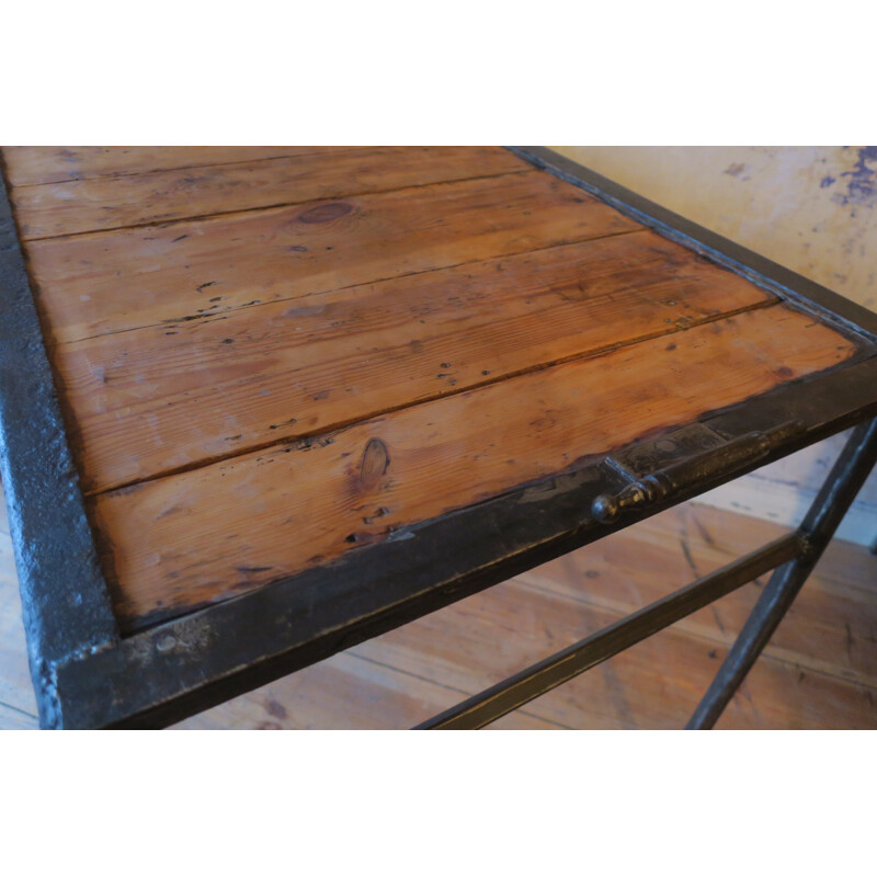 Vintage industrial table in iron and wood, 1960