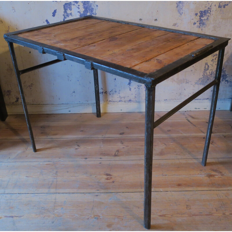 Table industrielle vintage en fer et bois, 1960