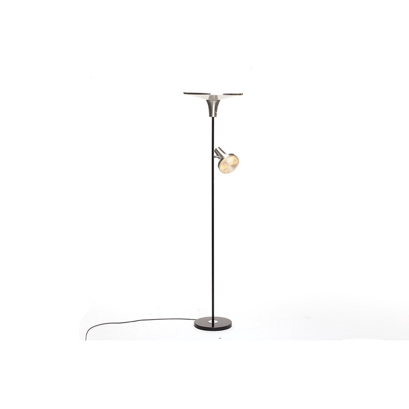 Large aluminium Vintage floorlamp with glass diffusor by Hala Zeist - 1960s