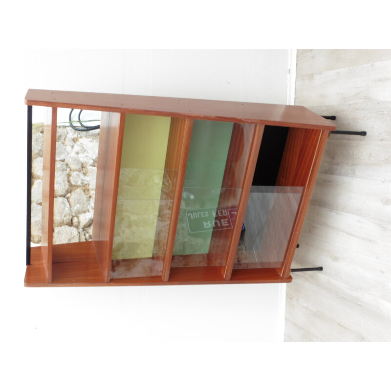 Vintage bookcase made of glass and wood by Pierre Guariche - 1950s