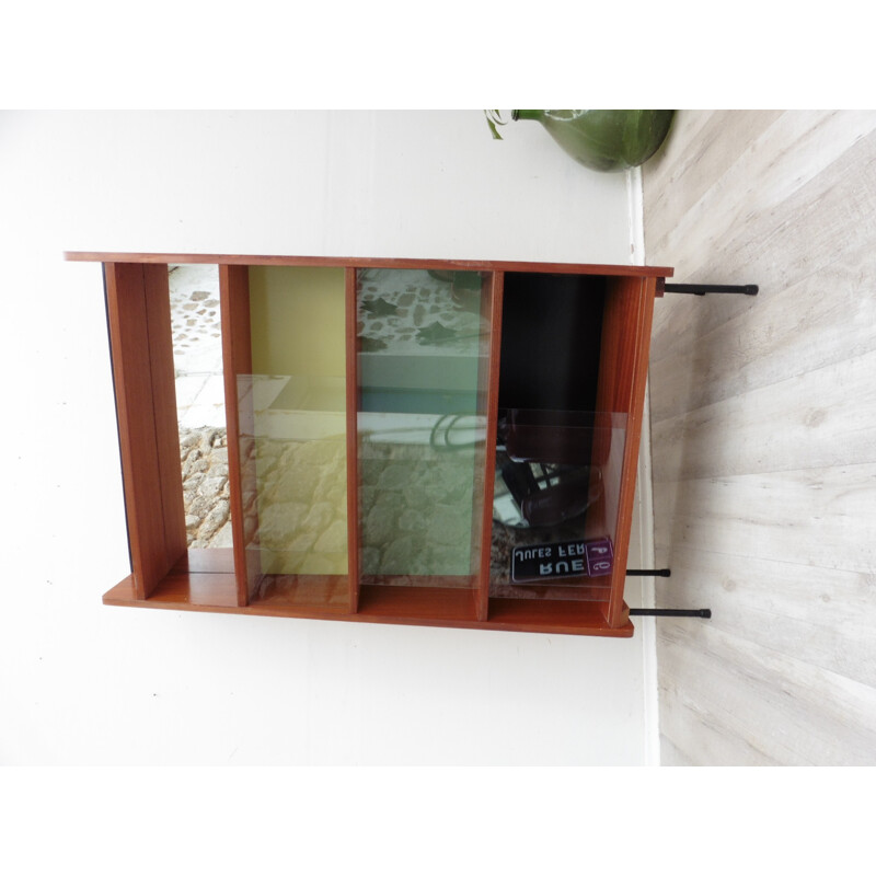 Vintage bookcase made of glass and wood by Pierre Guariche - 1950s