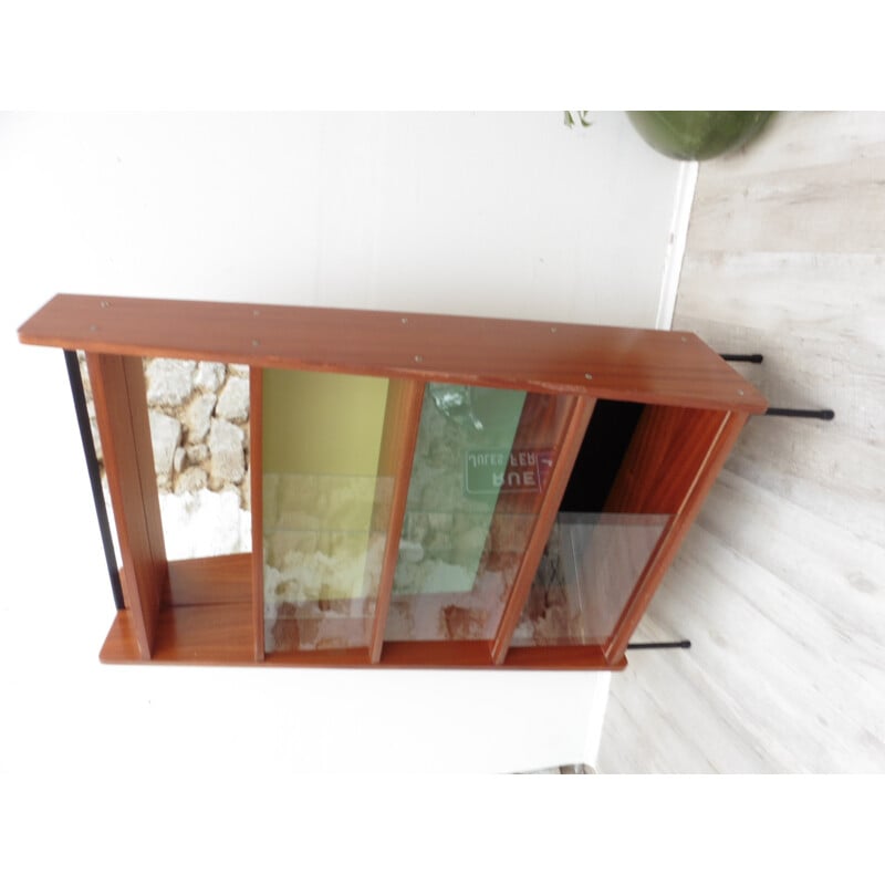Vintage bookcase made of glass and wood by Pierre Guariche - 1950s