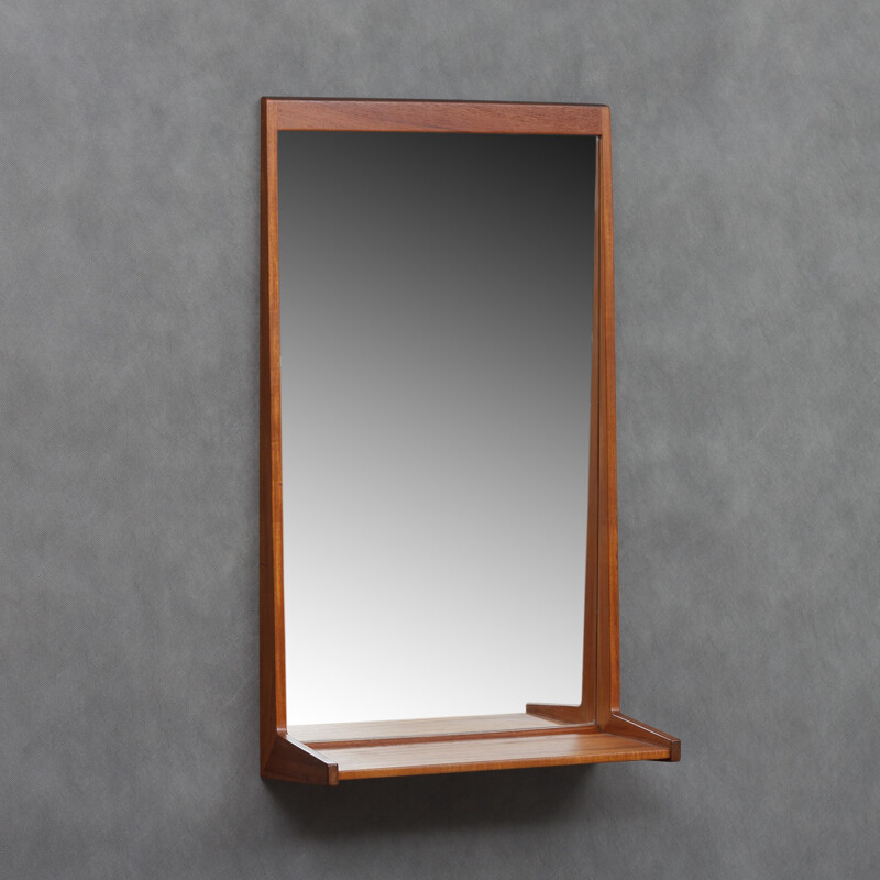 Vintage teak mirror with shelf by Aksel Kjersgaard - 1960s