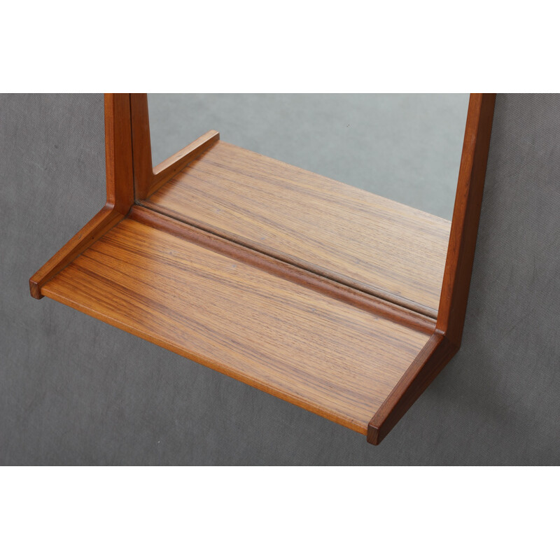 Vintage teak mirror with shelf by Aksel Kjersgaard - 1960s