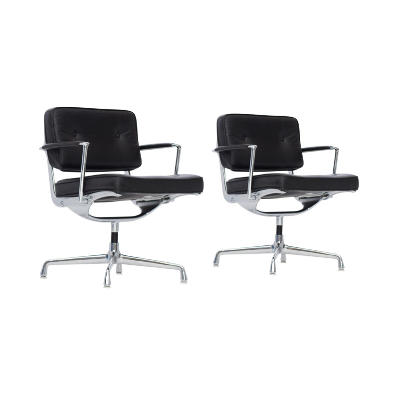Pair of "Intermediate" Desk Chair" in black leather by Eames - 1970s