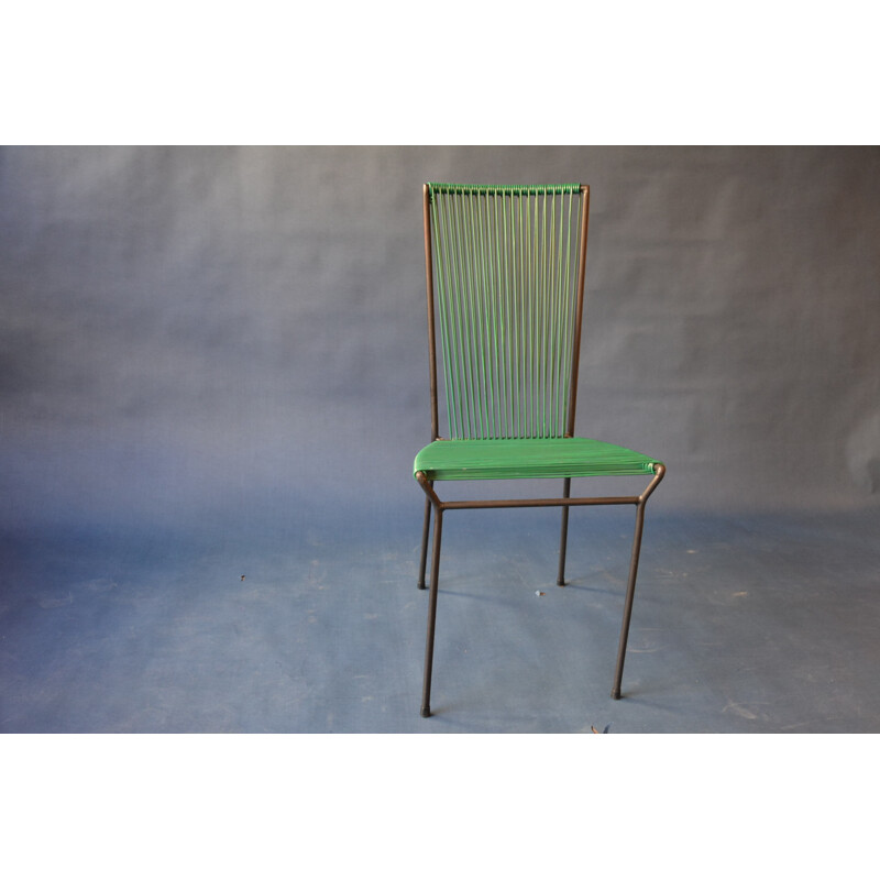 Suite de 4 chaises vertes scoubidou -  1950