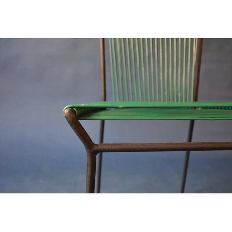 Suite de 4 chaises vertes scoubidou -  1950