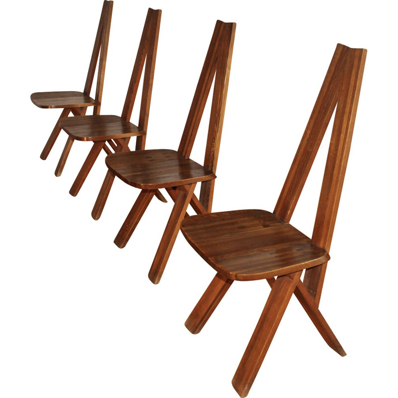 Série de 4 chaises en orme, modèle S45 de Pierre Chapo - 1970