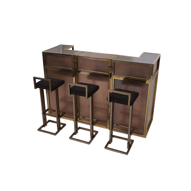 French Copper And Brass Bar Counter for Maison Jansen  - 1970s