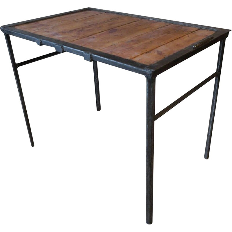 Vintage industrial table in iron and wood, 1960