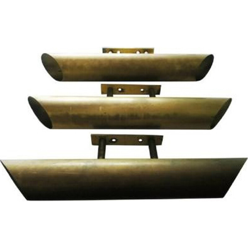 Large Modernist Solid Brass Cinema Sconces or Outdoor Lights - 1950s