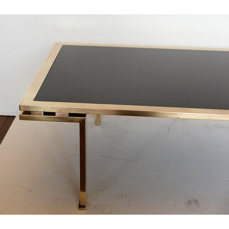 Brass Coffee Table and  Black opaline Glass by Maison Jansen - 1960s