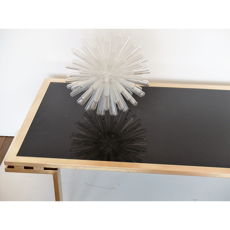 Brass Coffee Table and  Black opaline Glass by Maison Jansen - 1960s