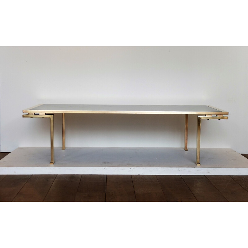 Brass Coffee Table and  Black opaline Glass by Maison Jansen - 1960s