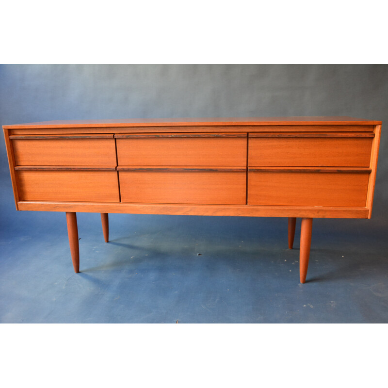 Vintage sideboard in wood with 6 drawers - 1960s